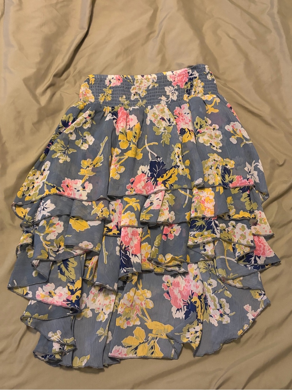 Denim & Supply Ralph Lauren Blue Floral Tiered High-Low Ruffle Skirt Size Small